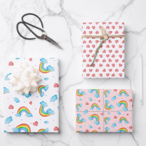 watercolor rainbow patterned wrapping paper sheets