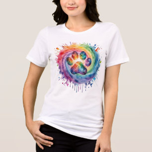Watercolor Rainbow Paw Print T-Shirt Tri-Blend Shirt