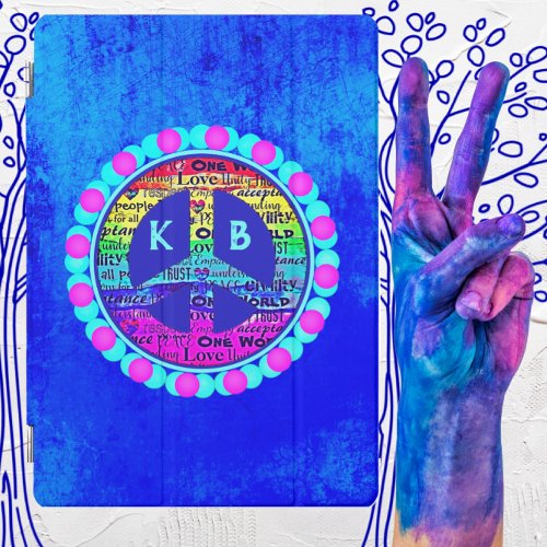 Watercolor Rainbow Peace Sign Against Vibrant Blue iPad Pro Cover