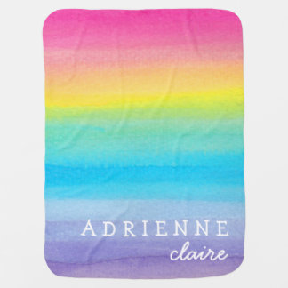 Watercolor Rainbow Personalized Baby Blanket