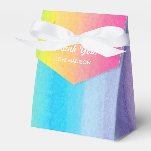 Watercolor Rainbow Personalized Favor Box (Front Side)