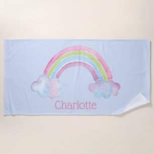 Watercolor Rainbow Personalized Kids Beach Towel