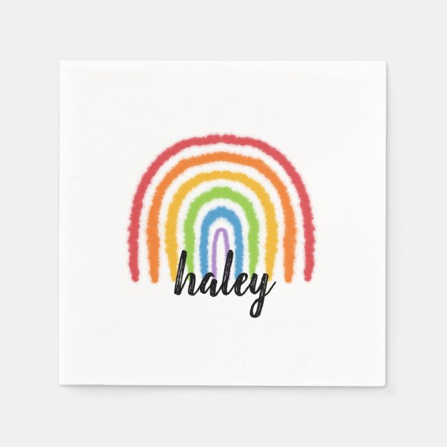 Watercolor Rainbow Personalized Party Napkins (Front)