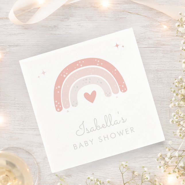 Watercolor Rainbow Pink Girl Baby Shower Napkins (Creator Uploaded)