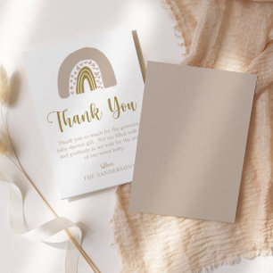 Watercolor Rainbow Pink Heart   Baby Shower Thank You Card