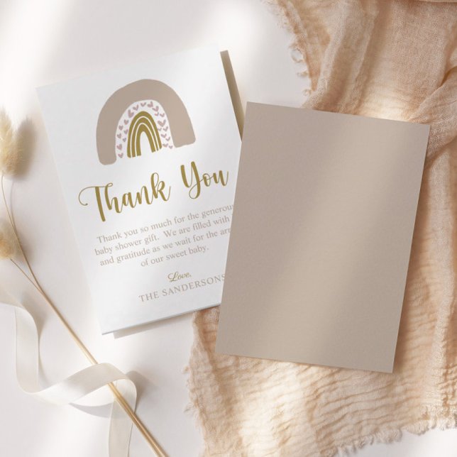 Watercolor Rainbow Pink Heart | Baby Shower Thank You Card (Creator Uploaded)