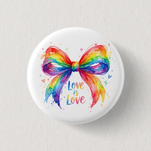 Watercolor Rainbow Pride Bow "Love is Love" Button