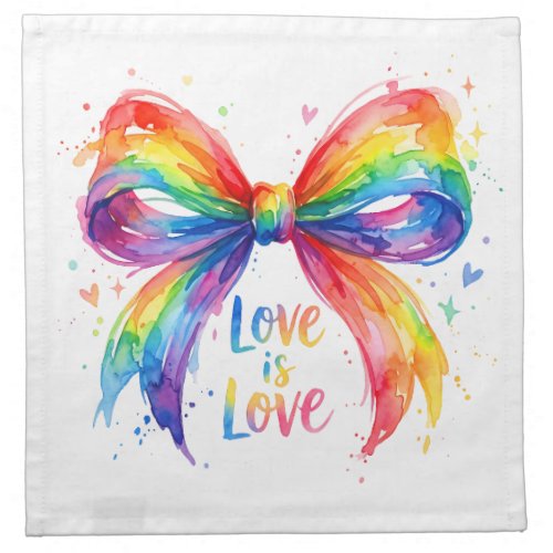 Watercolor Rainbow Pride Bow "Love is Love" Cloth Napkin