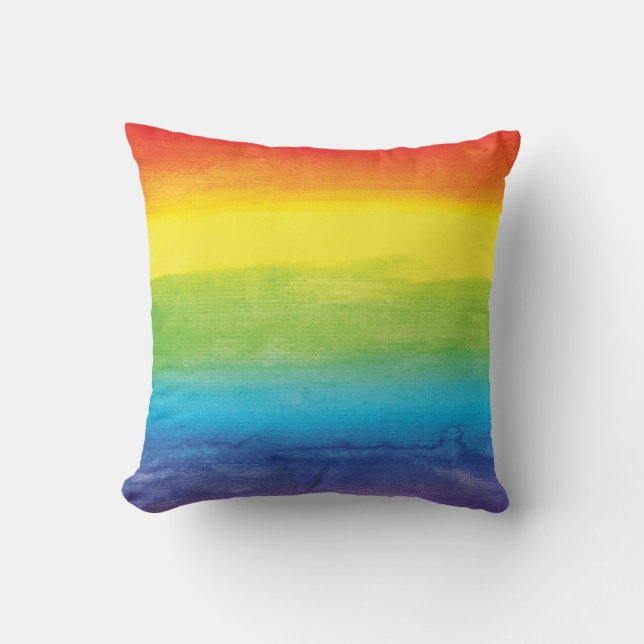 Watercolor Rainbow Pride Bright and Vibrant Throw Pillow (Front)