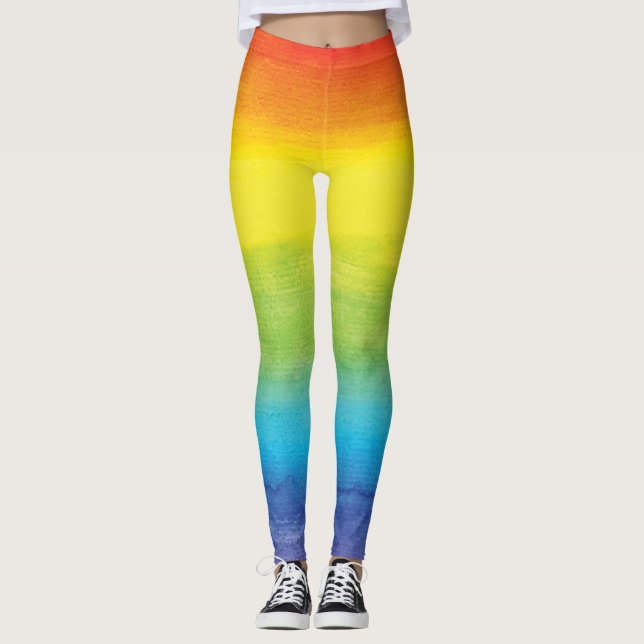 Watercolor Rainbow Pride Bright Vibrant Leggings (Front)