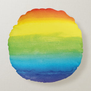 Watercolor Rainbow Pride Bright Vibrant Round Pillow