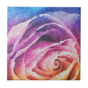 Watercolor Rainbow Rose Ceramic Tile