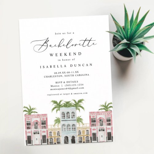 Watercolor Rainbow Row Bachelorette Itinerary Invitation