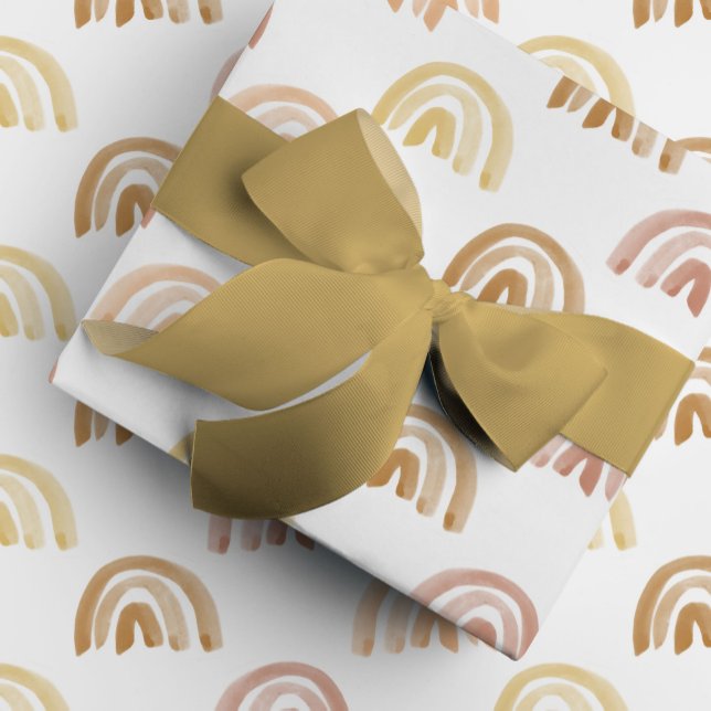 Watercolor Rainbow Rows in Yellow Wrapping Paper (Golden yellow watercolor suns gift wrapping paper.)