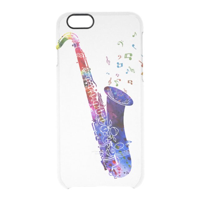 Watercolor Rainbow Saxophone Uncommon iPhone Case (Back)