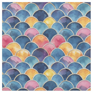 Watercolor Rainbow Scales Fabric
