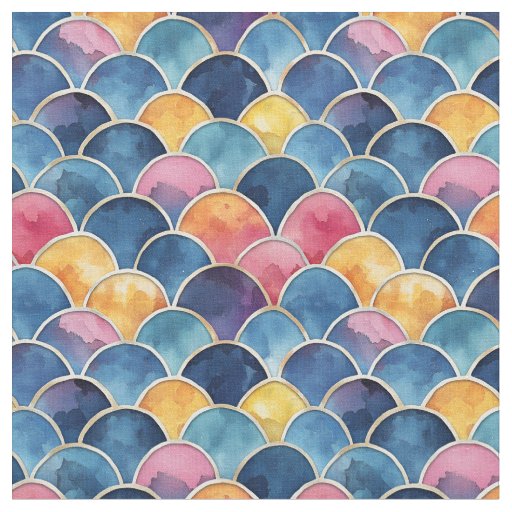Watercolor Rainbow Scales Fabric