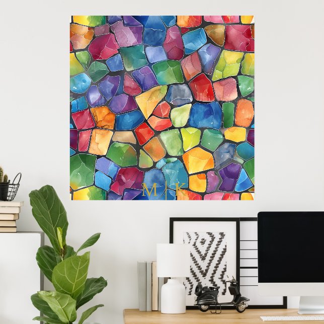 Watercolor Rainbow Stained Glass Poster (Home Office)