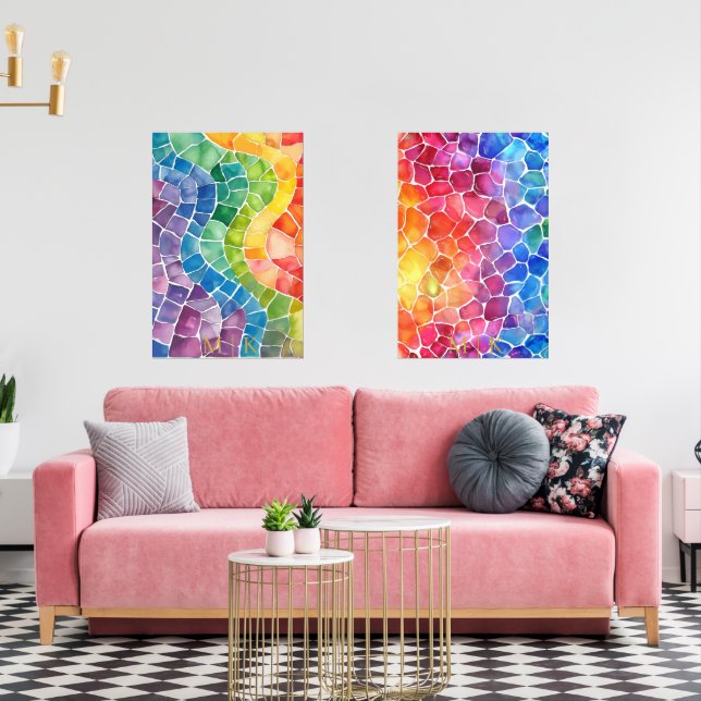 Watercolor Rainbow Stained Glass Wall Art Sets (Livingroom)