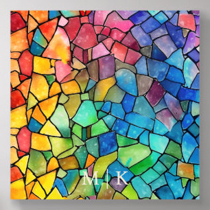 Watercolor Rainbow Stained Glass Wood Photo Tile