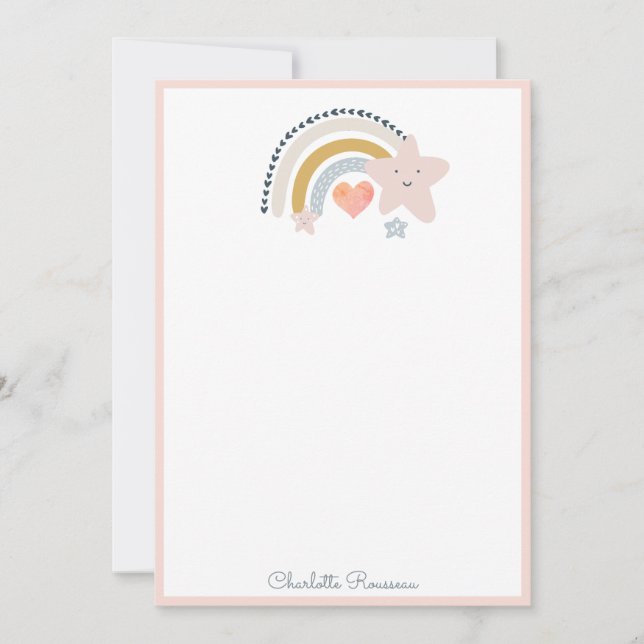 Watercolor Rainbow Stars Custom Kid's Stationery Note Card (Front)