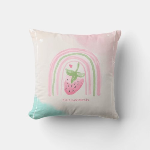 Watercolor Rainbow Strawberry  Throw Pillow