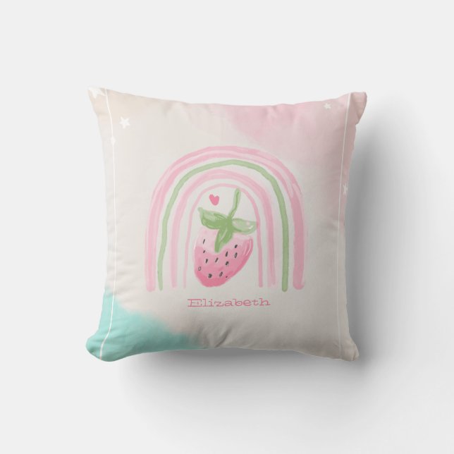 Watercolor Rainbow Strawberry  Throw Pillow (Front)