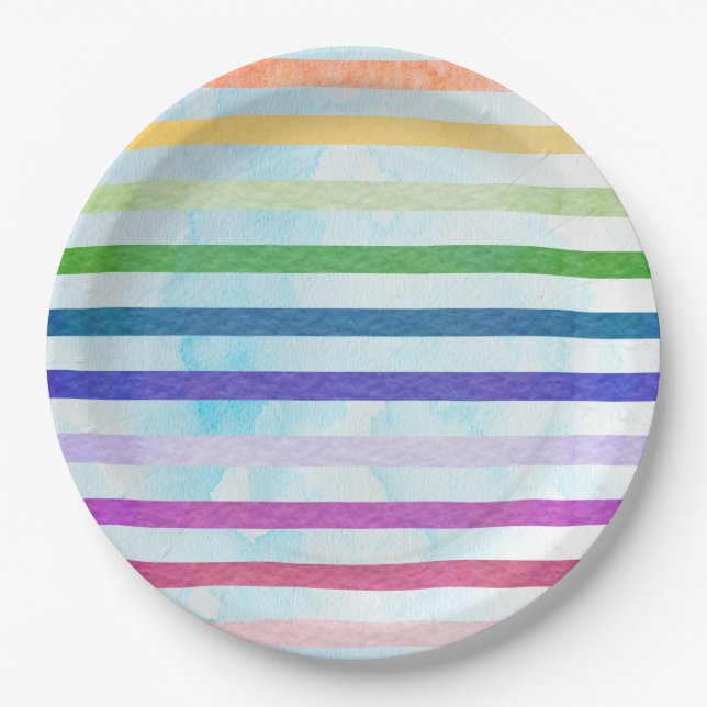 Watercolor Rainbow Stripe Art Party Plate (Front)