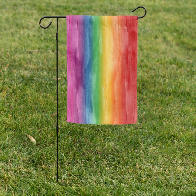 Watercolor Rainbow Stripe Garden Flag (In SItu)