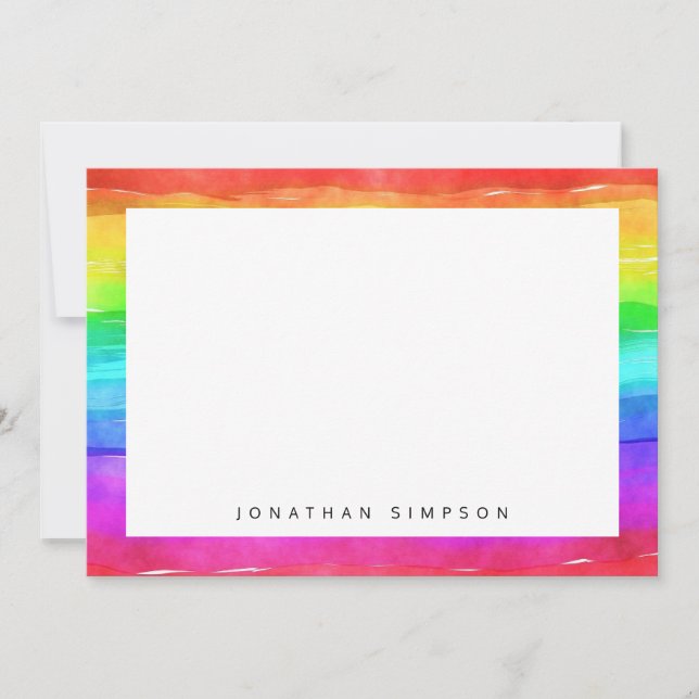 Watercolor Rainbow Stripe Pattern Note Card (Front)