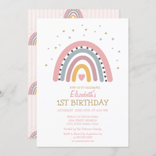 Watercolor Rainbow Striped Birthday  Invitation