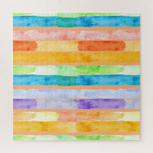 Watercolor Rainbow Stripes Abstract Jigsaw Puzzle