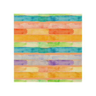 Watercolor Rainbow Stripes Abstract Wood Wall Art