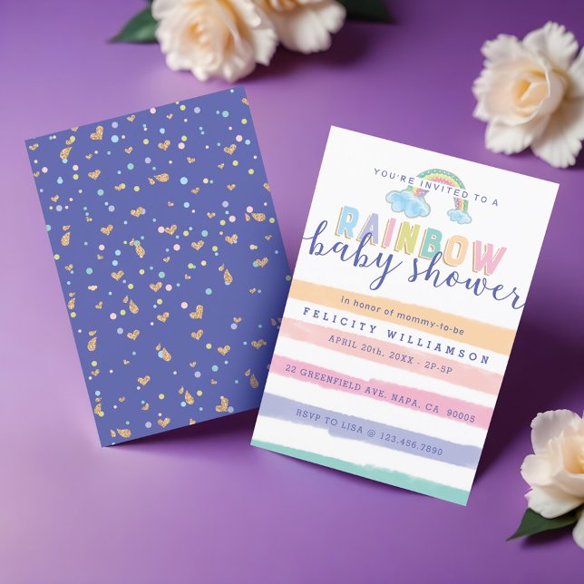 Watercolor Rainbow Stripes Baby Shower Invitation (Watercolor Rainbow Stripes Baby Shower Invitation)