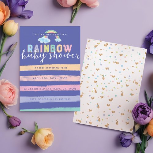 Watercolor Rainbow Stripes Baby Shower Invitation