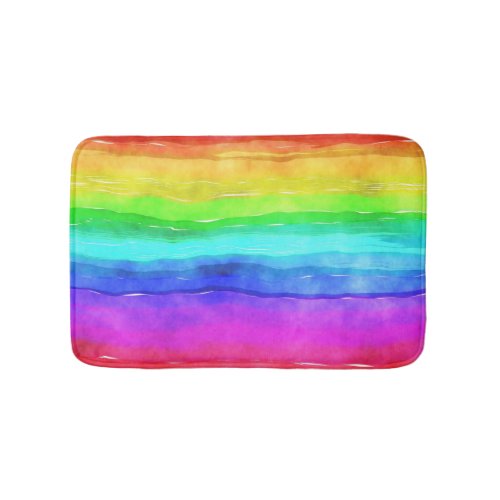 Watercolor Rainbow Stripes Bath Mat