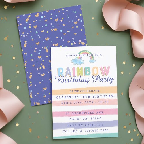 Watercolor Rainbow Stripes Birthday Invitation