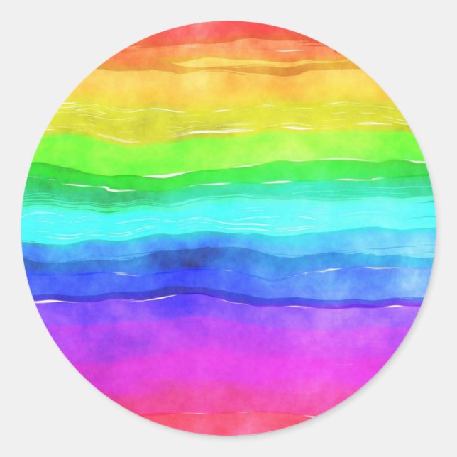 Watercolor Rainbow Stripes Classic Round Sticker (Front)
