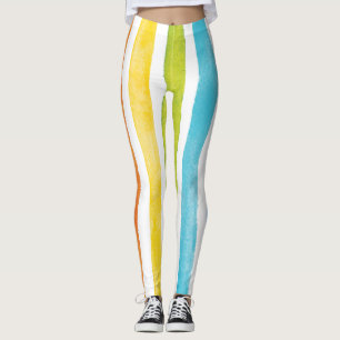 Watercolor Rainbow Stripes Colorful Summer Leggings