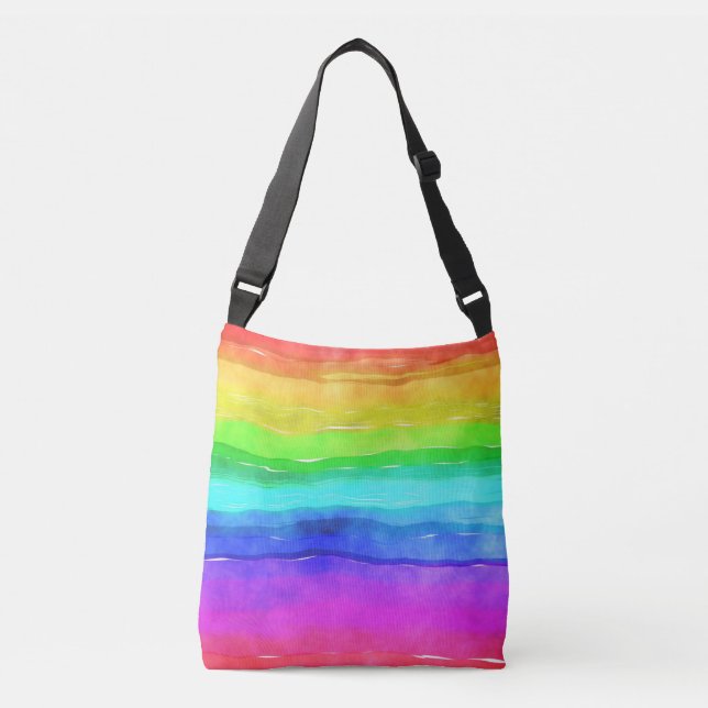 Watercolor Rainbow Stripes Crossbody Bag (Front)