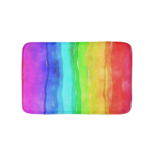 Watercolor Rainbow Stripes Design Bath Mat