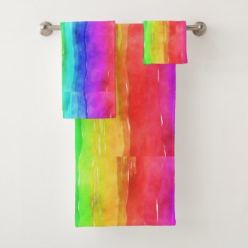 Watercolor Rainbow Stripes Design Bath Towel Set by SjasisDesignSpace at Zazzle