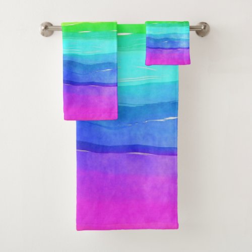 Watercolor Rainbow Stripes Design Bath Towel Set