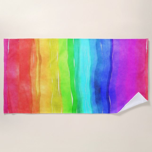 Watercolor Rainbow Stripes Design Beach Towel (Front)