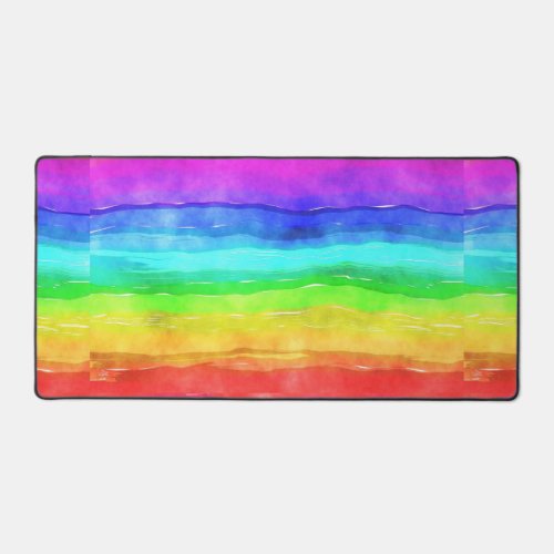 Watercolor Rainbow Stripes Design Desk Mat