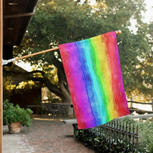 Watercolor Rainbow Stripes Design House Flag