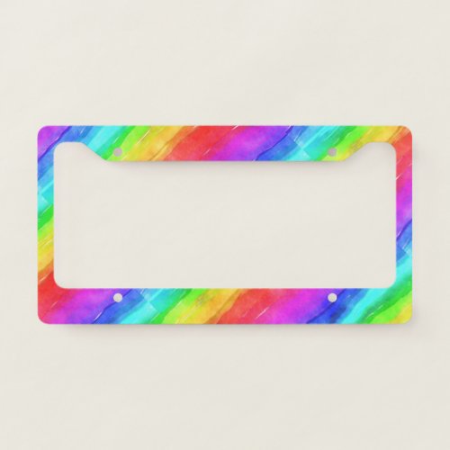 Watercolor Rainbow Stripes Design License Plate Frame
