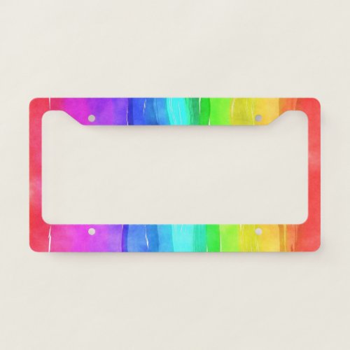 Watercolor Rainbow Stripes Design  License Plate Frame