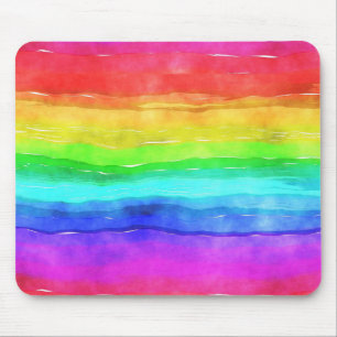 Watercolor Rainbow Stripes Design Mouse Pad