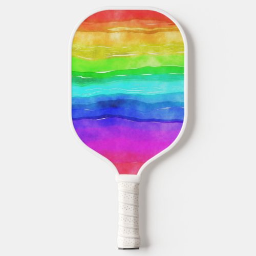 Watercolor Rainbow Stripes Design Pickleball Paddle